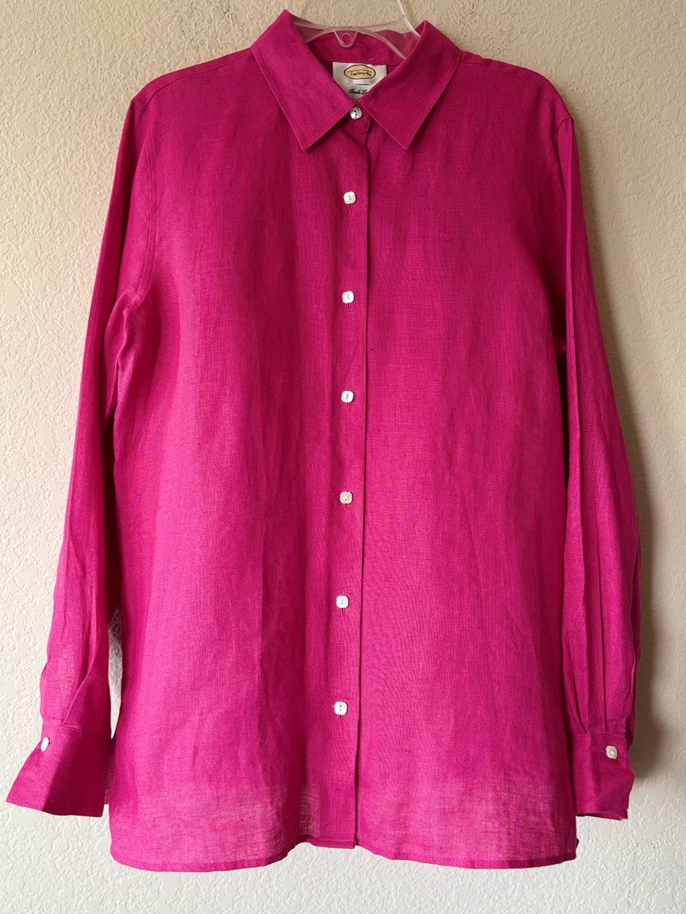Talbots 100% Irish Linen Deep Pink Button Down Casual Lagenlook Shirt Sz 8